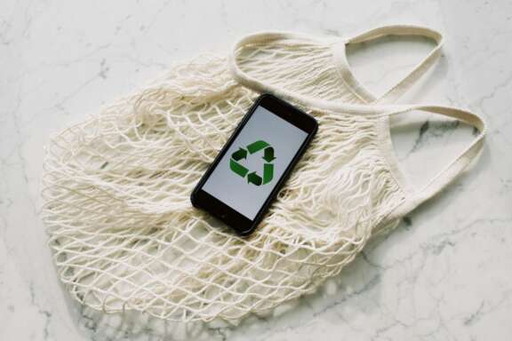 Small recycling image with reusable bag
